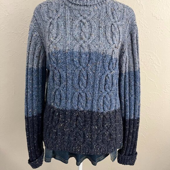 vintage 90s blue striped preppy downtown it girl cable knit turtleneck sweater - Picture 4 of 8